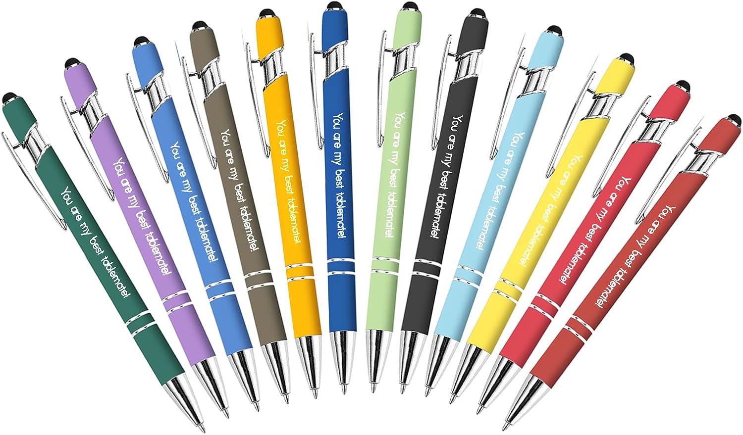 XOZOTY Best Tablemate Personalized Pens with Text,Hottie Rubberized Soft Touch Ballpoint Pen with Stylus Tip, Premium Metal Pen, Black Ink, Medium Point (Box of 12)