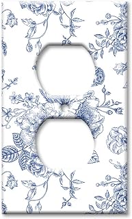 Art Plates - Decorative One Gang Duplex Cover Plate - Wall Plate - 1 Gang Duplex Outlet Cover - Blue Flower Line Art - (Made in USA)