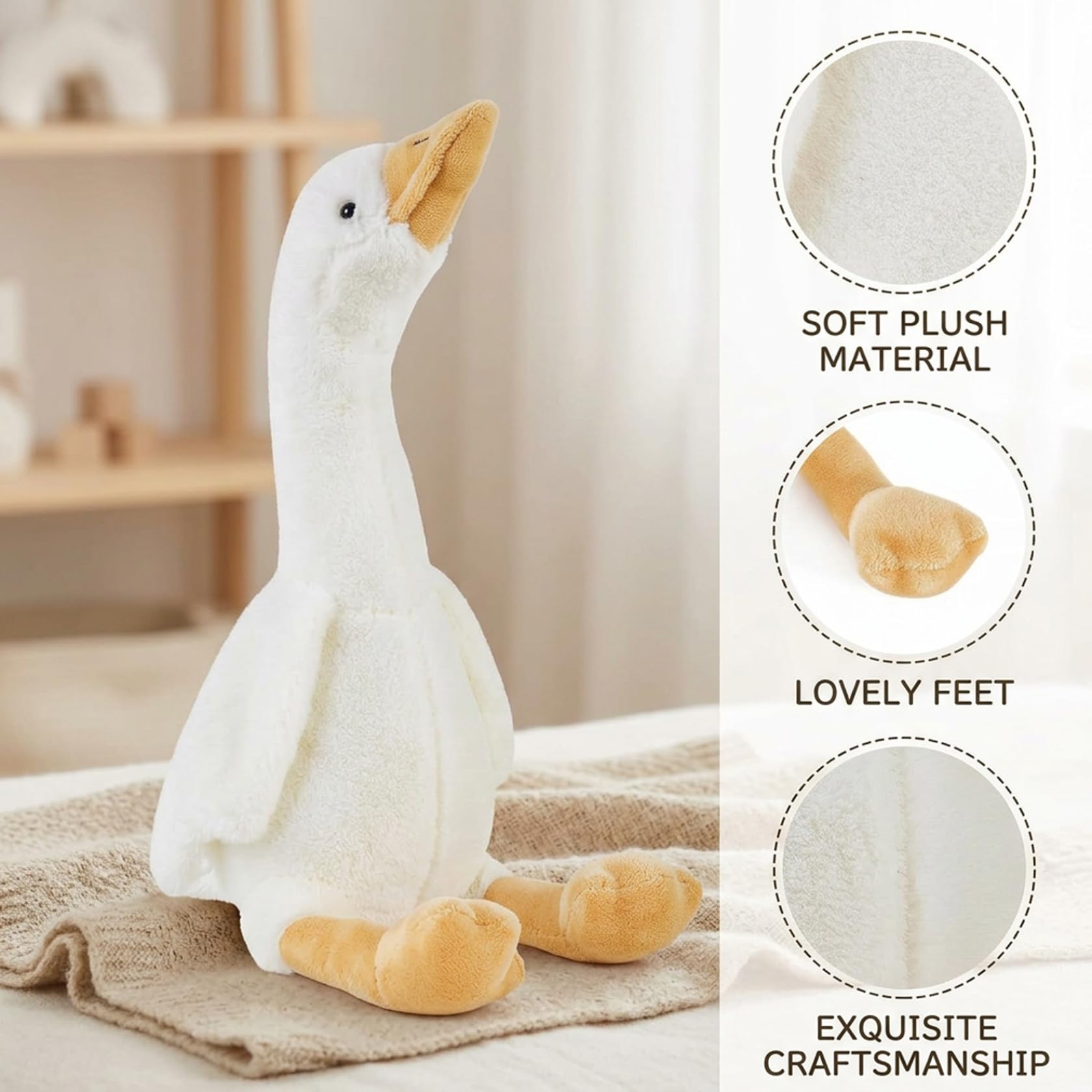 Peluche Cigno Peluche Oca Soffici Bianche per Letto e Divano Simpatico Arredamento per la cameretta e Regalo di, 24 Pollici, Cigno