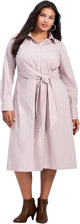 Avenue Womens Plus Size Bethany Poplin Tie Front Shirtdress
