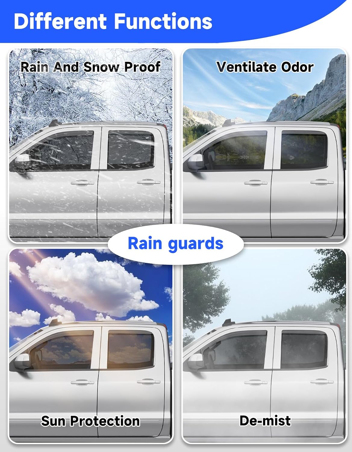 in-Channel Rain Guards Fit for Truck Chevy Silverado/GMC Sierra 2014-2018 Double Cab, Window Rain Guards Visors Vent Visors Window Deflector Vent Shades Car Accessories -4 pcs