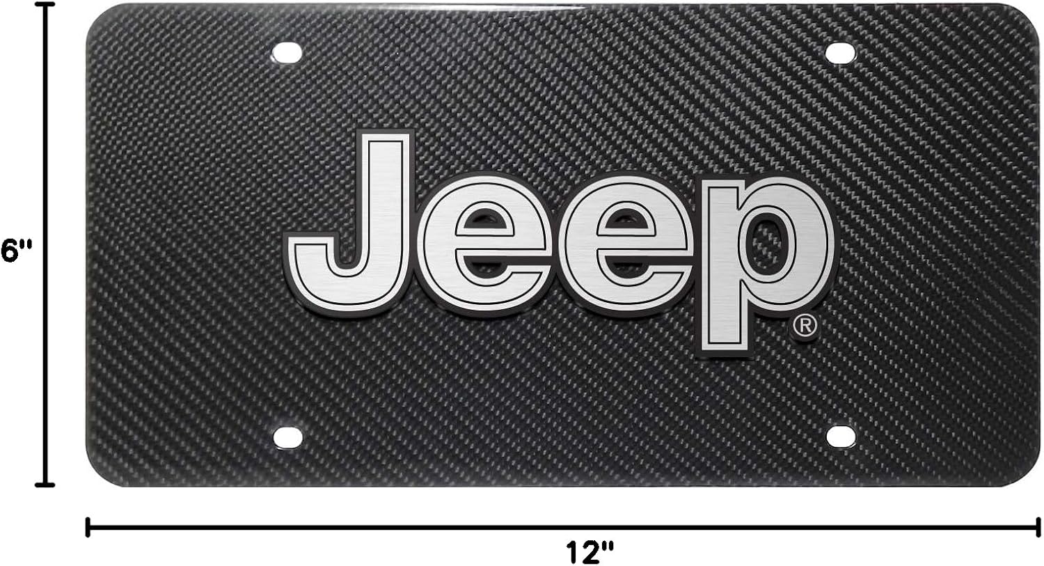 iPick Image for Jeep 3D Silver Logo on 100% Real 3K Black Carbon Fiber License Plate - Official Licensed