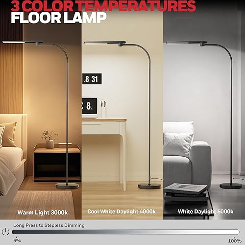 Miniatura 4 de Lámpara de pie LED Honeywell, lámparas de pie F4 Sunturalux de cuello de ganso para sala de estar, lámpara de pie alta regulable sin escalones súper