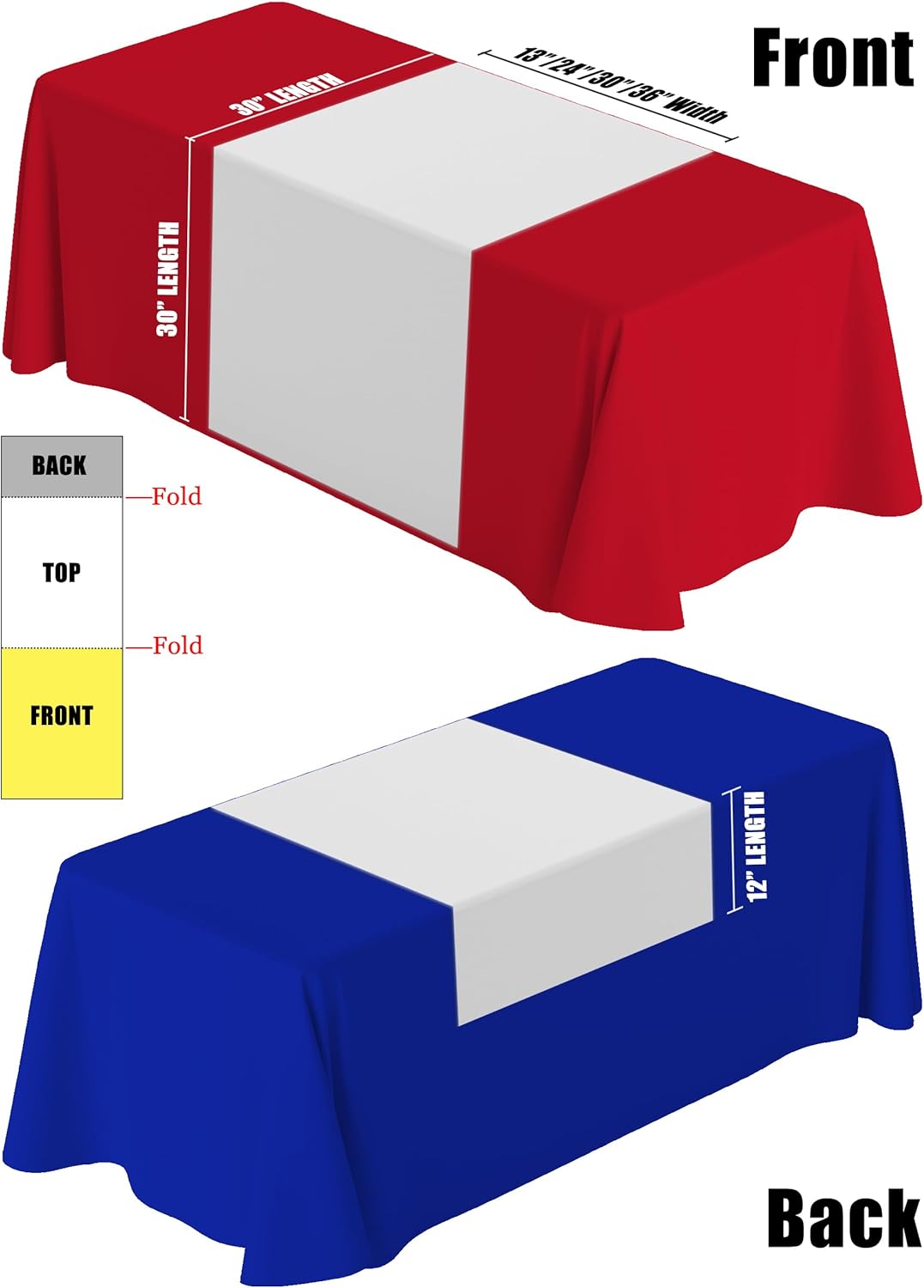 Personalized Table Banners and Signs Customize with Logo Text QR Code, Custom Table Runner for Business Events Commercial Exhibitions Festival Party Decoration,White,36"x72"