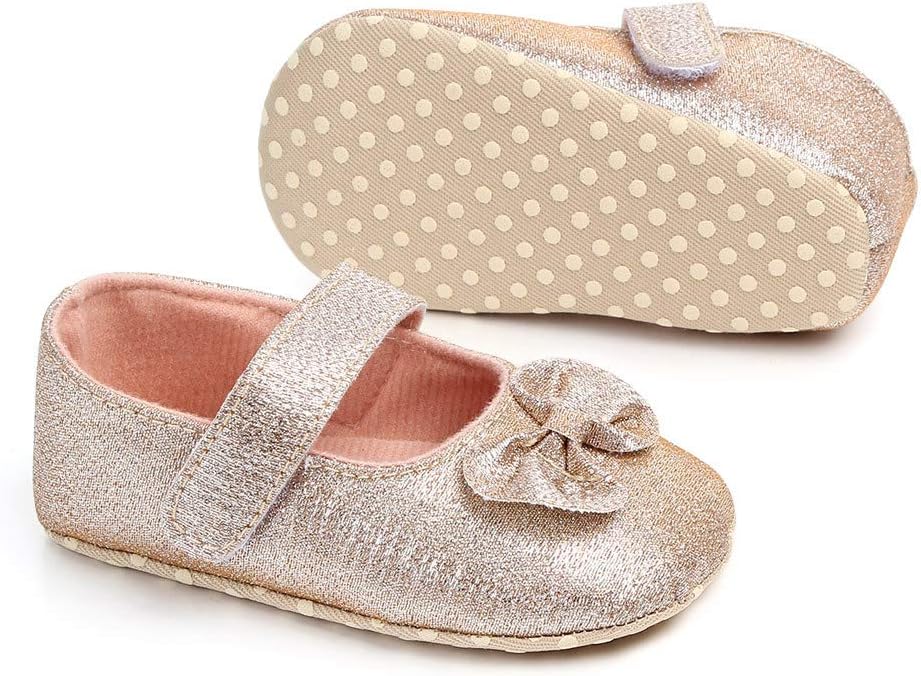 myppgg Baby Girls Mary Jane Flats Sparkly Bowknot Princess Dress Crib Shoes Non-Slip for Toddler First Walkers