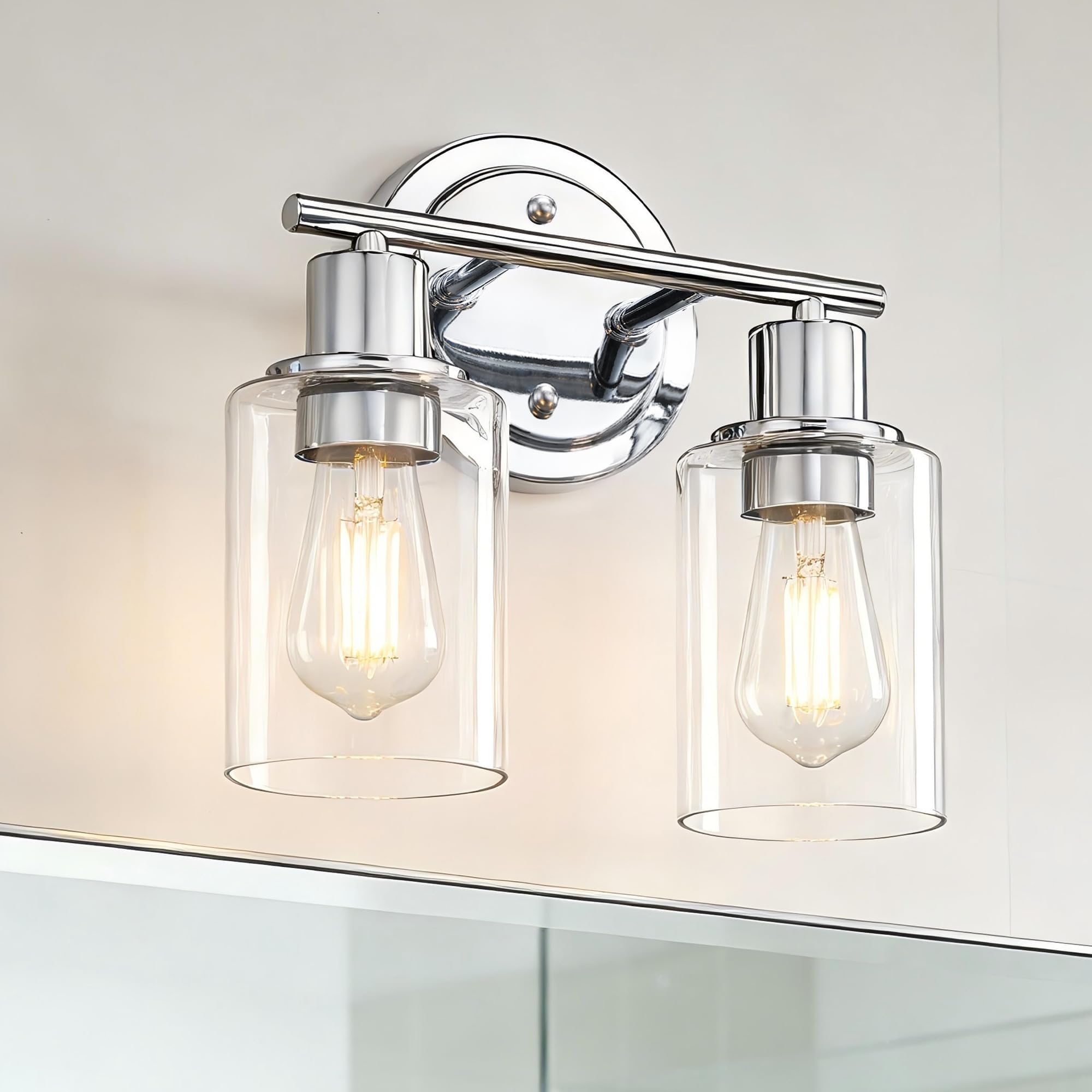 2-Light Chrome Bathroom Vanity Light Fixture Over Mirror,Chrome Vanity Lights for Bathrooms,2 Bulb Bathroom Wall Light Over Sink