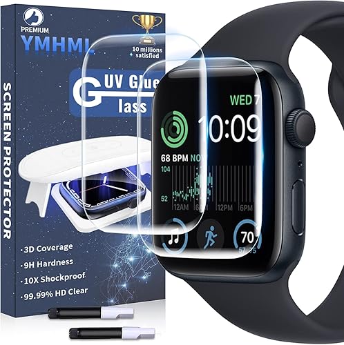 Miniatura 1 de YMHML Paquete de 2 protectores de pantalla compatibles con Apple Watch SE Series 654 de 1.732 pulgadas, vidrio templado, cubierta curvada 3D,