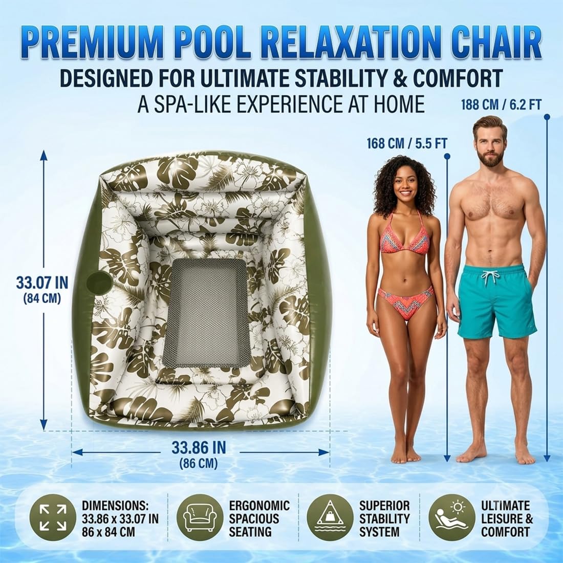 2er-Pack Aufblasbare Pool-Treiber Erwachsene, U-Form Wasser Aufblasbarer Pool-Treiber mit Getränkehalter Rückenlehne, 3-in-1 Lounge-Sessel Pool-Treiber für See Fluss Strand Sommer Pool-Party