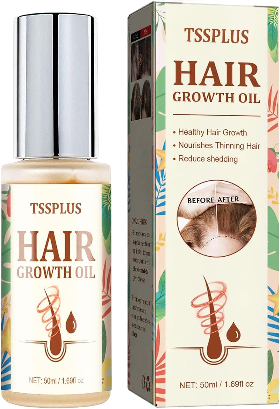 TSSPLUS Hair Growth Serum and Oil - Hair Loss Treatment for Dry, Damaged Hair with Biotin, Castor, and Rosemary Oils for Thicker, Healthier Growth