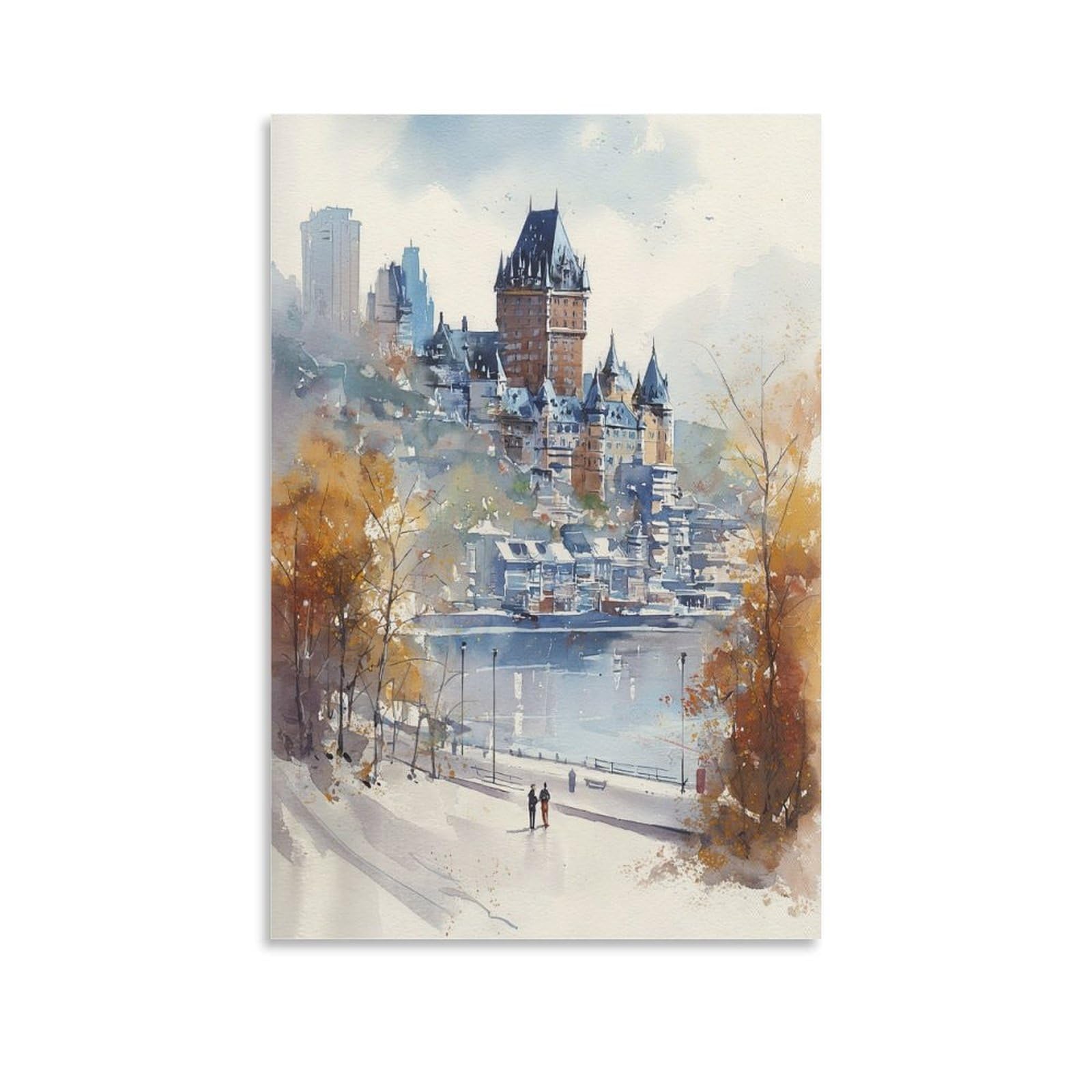 LCYNNH Quebec City Watercolor 20x30inch(50x75cm) Vintage Travel Poster Watercolor Canvas Art