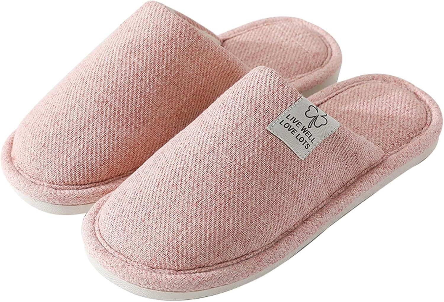 Women's Slippers, Cotton Linen Closed Toe Slippers, Comfortable and Breathable Washable Guest Slippers, Autumn Winter Slippers for Guests, Hotel, Travel,Wedding