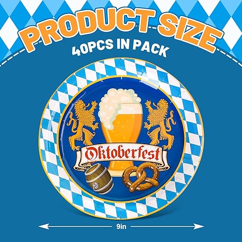 Miniatura 2 de Whaline 40 platos de papel temáticos de Oktoberfest de 9 pulgadas, platos de papel desechables para festival de cerveza alemana, platos de papel