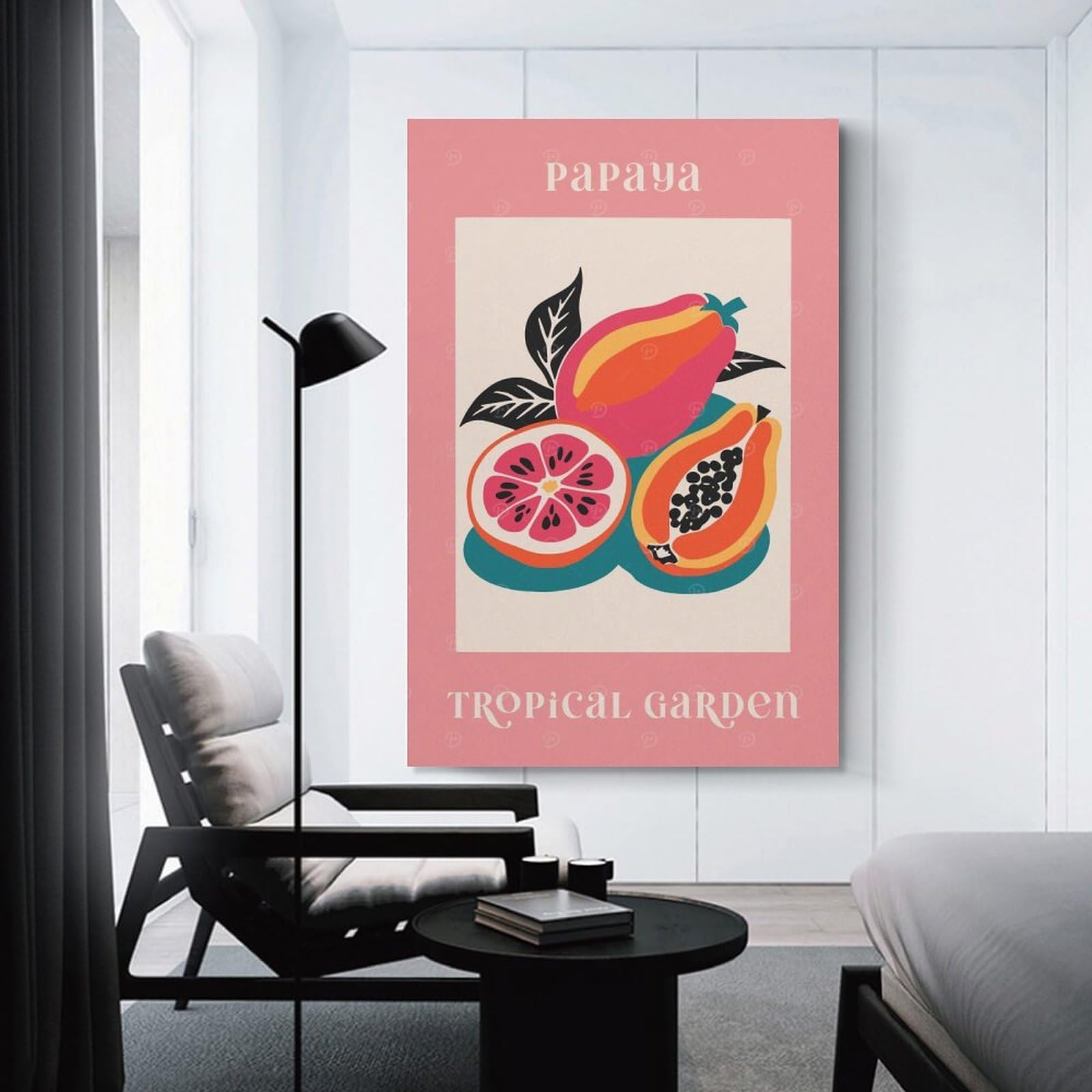 Junmoney Decorative Canvas Print Pink Papaya Garden, 20x30inch(50x75cm), for Entrance Walls, Hall Decor Or Foyers, A Stylish Accent for Home Entrances