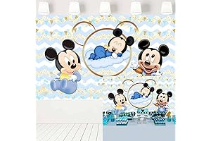 Baby Mickey Mouse 1st Birthday Party Decorations Blue Golden Backdrop