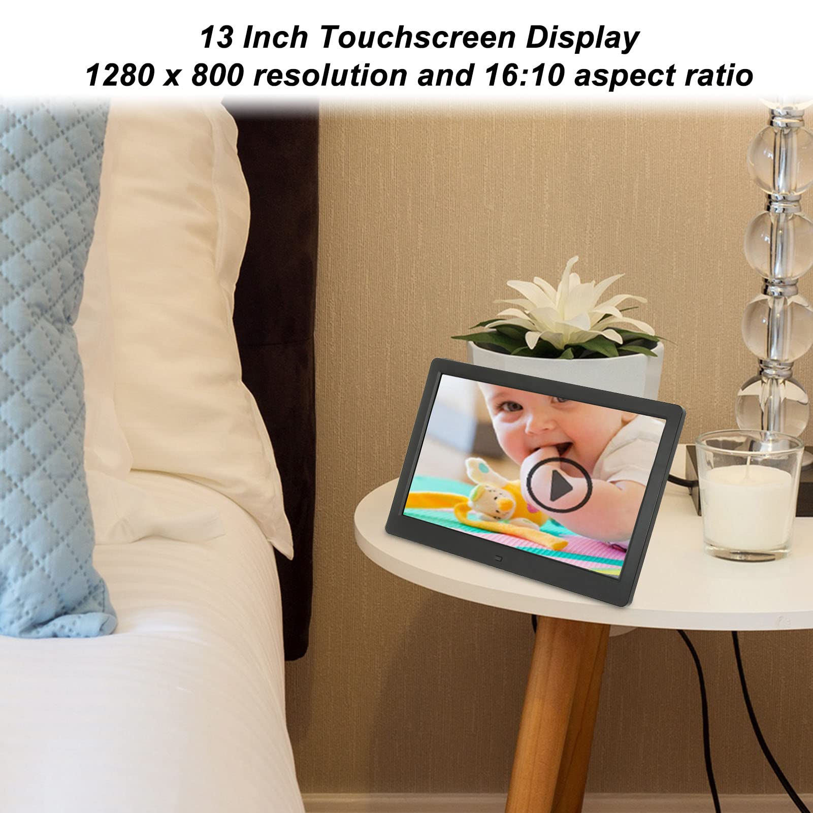 PhotoShare Cadre Photo Numérique 13 Pouces, 13 ''1280x800 IPS HD Pictures Displayer pour Les Amis et la Famille, Grand Album de Photos électroniques et Machine de publicité LED