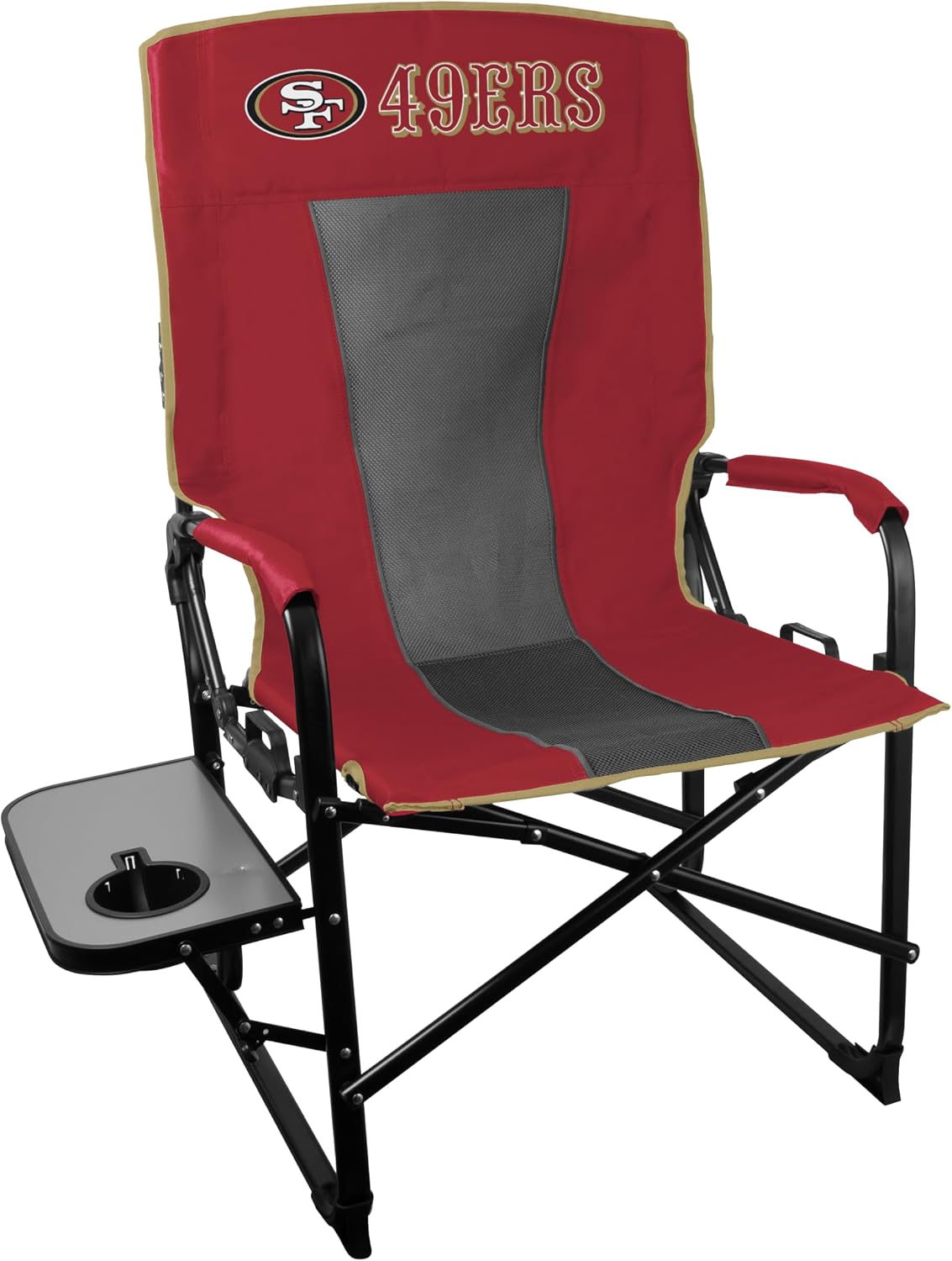 Logo Brands NFL Recliner Foldable Tailgate Chair — Team Color | Stainless Steel | Adjustable | Built-in Side Table