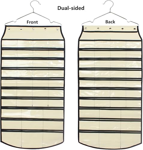 Miniatura 32 de BB Brotrade Organizador colgante de joyas, organizador de accesorios, organizador de 56 bolsillos para guardar joyas (Beige-56 bolsillos)