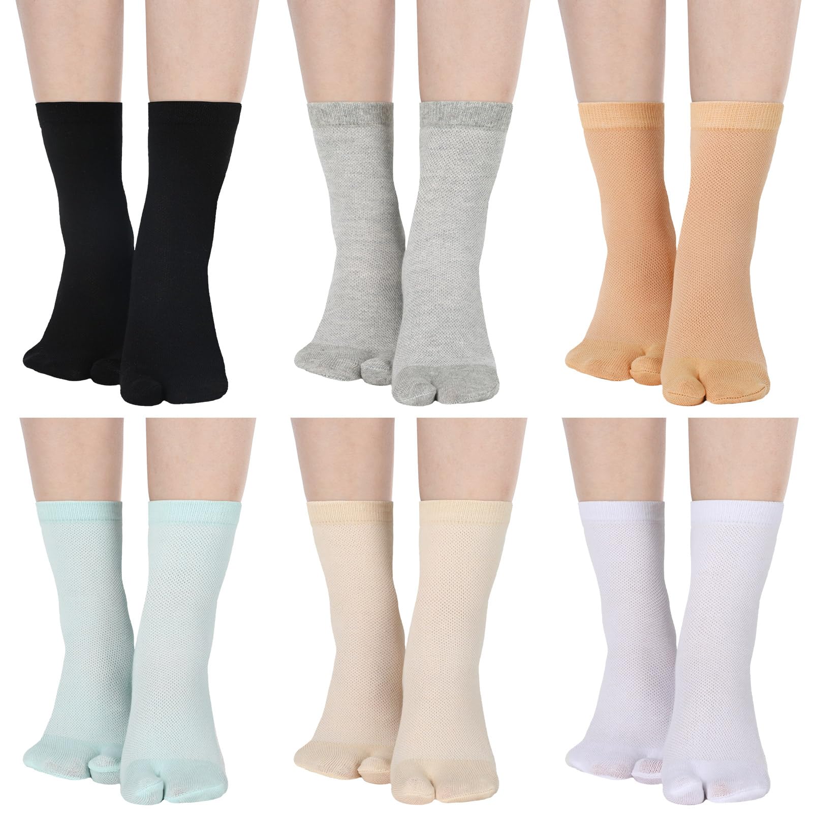 Bencailor 6 Pairs Tabi Socks Elastic Split Two Toe Tabi Flip Flops Socks Ankle Cotton Sandal Matching for Men Women Unisex