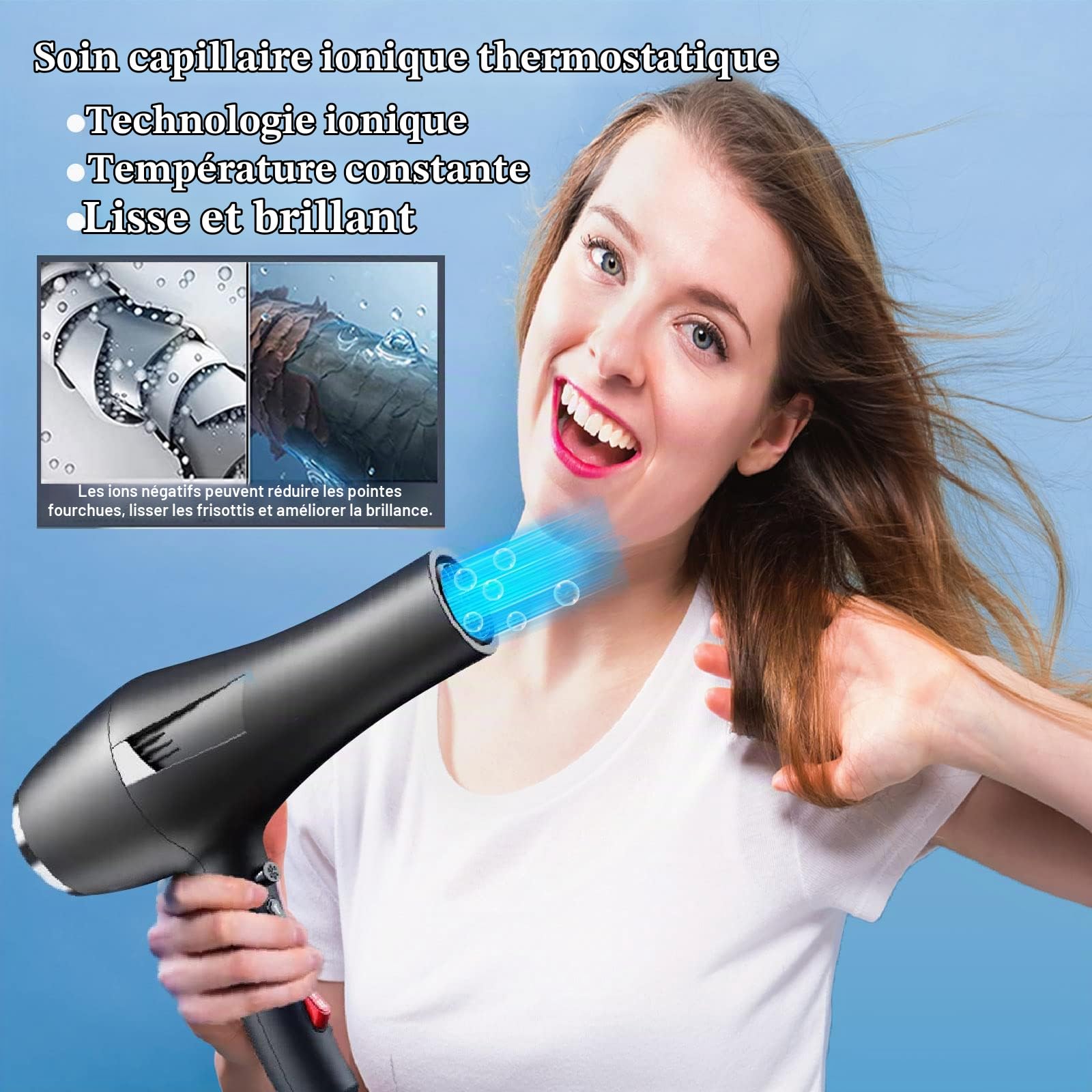 Sèche Cheveux Professionnel 2400W, LOEVERY Sèche-Cheveux Ionique AC Moteur avec Diffuseur, Hair Dryer Avec 2 Vitesses 3 Réglages de chauffage,Touche air frais,Concentrateur,Curl&Straight