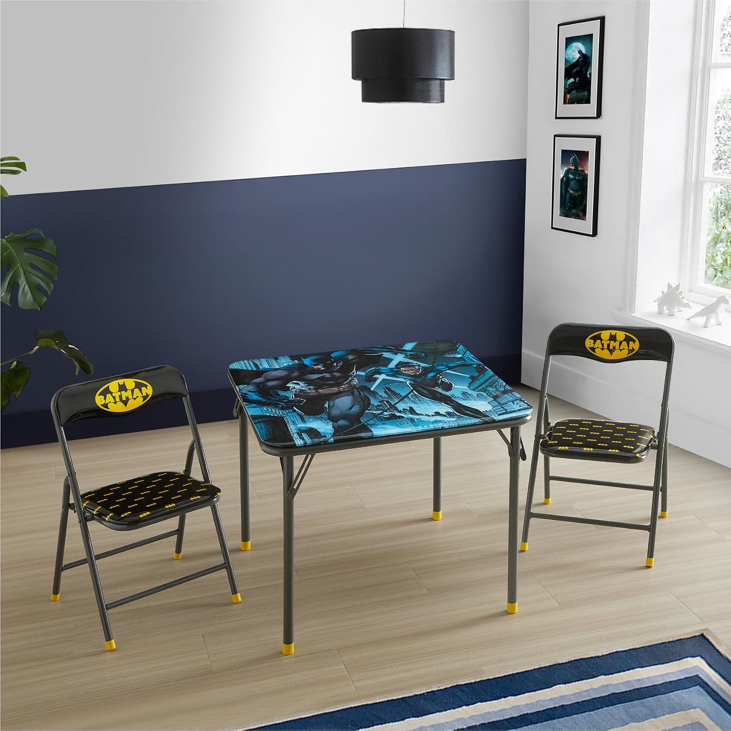 Batman 3 Piece Children's Activity Square Table and 2 Folding Chairs Set, Ages 3+