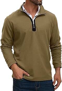 Waffle Polo Shirt for Men Quarter Zip Stand Collar Long Sleeve