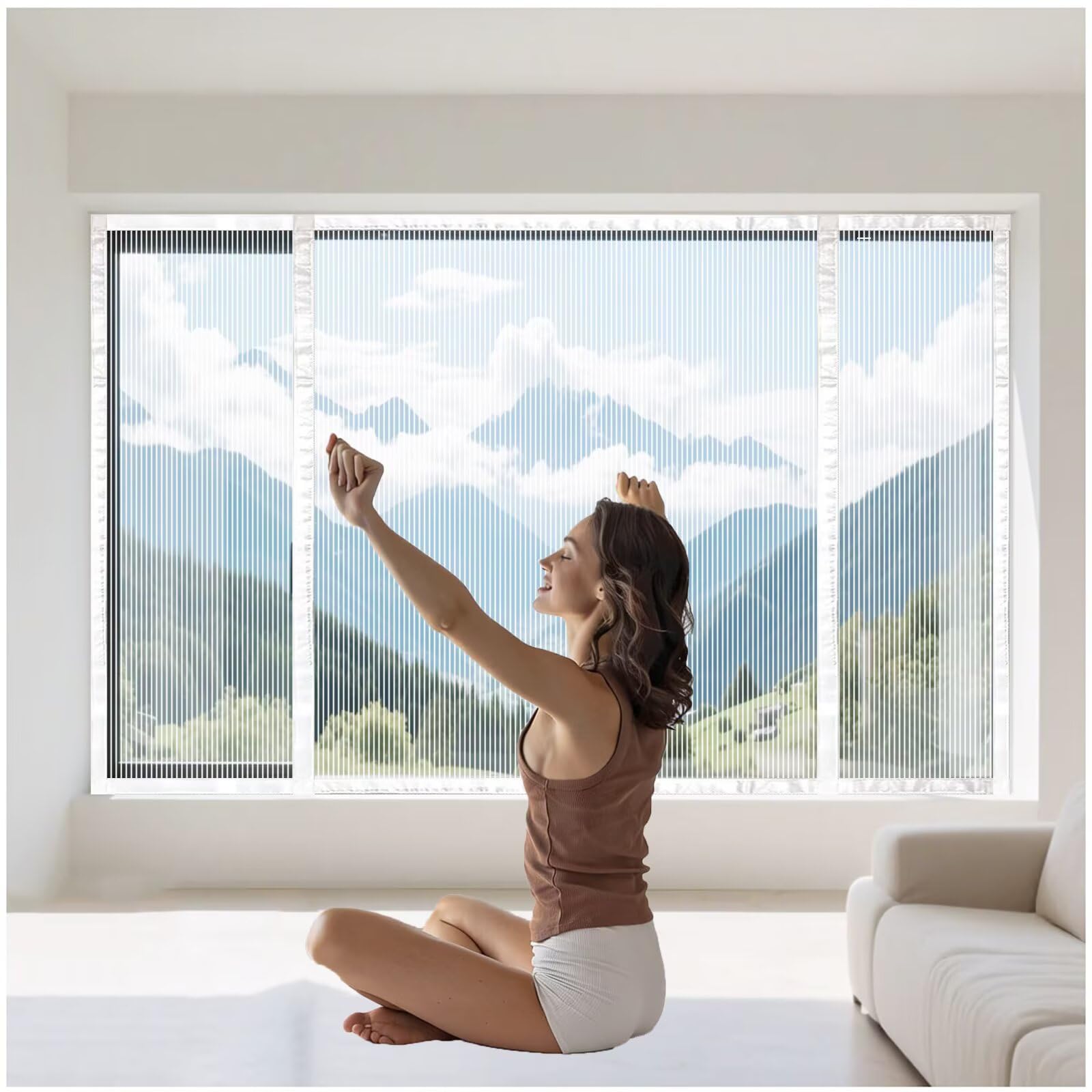 W175 x H190cm Fenster Fliegengitter Katzensicher | Katzengitter Ohne Bohren Kratzfest Stabil Für Alle Innen Fenster Dachfenster Balkontür Wohnung Weiß