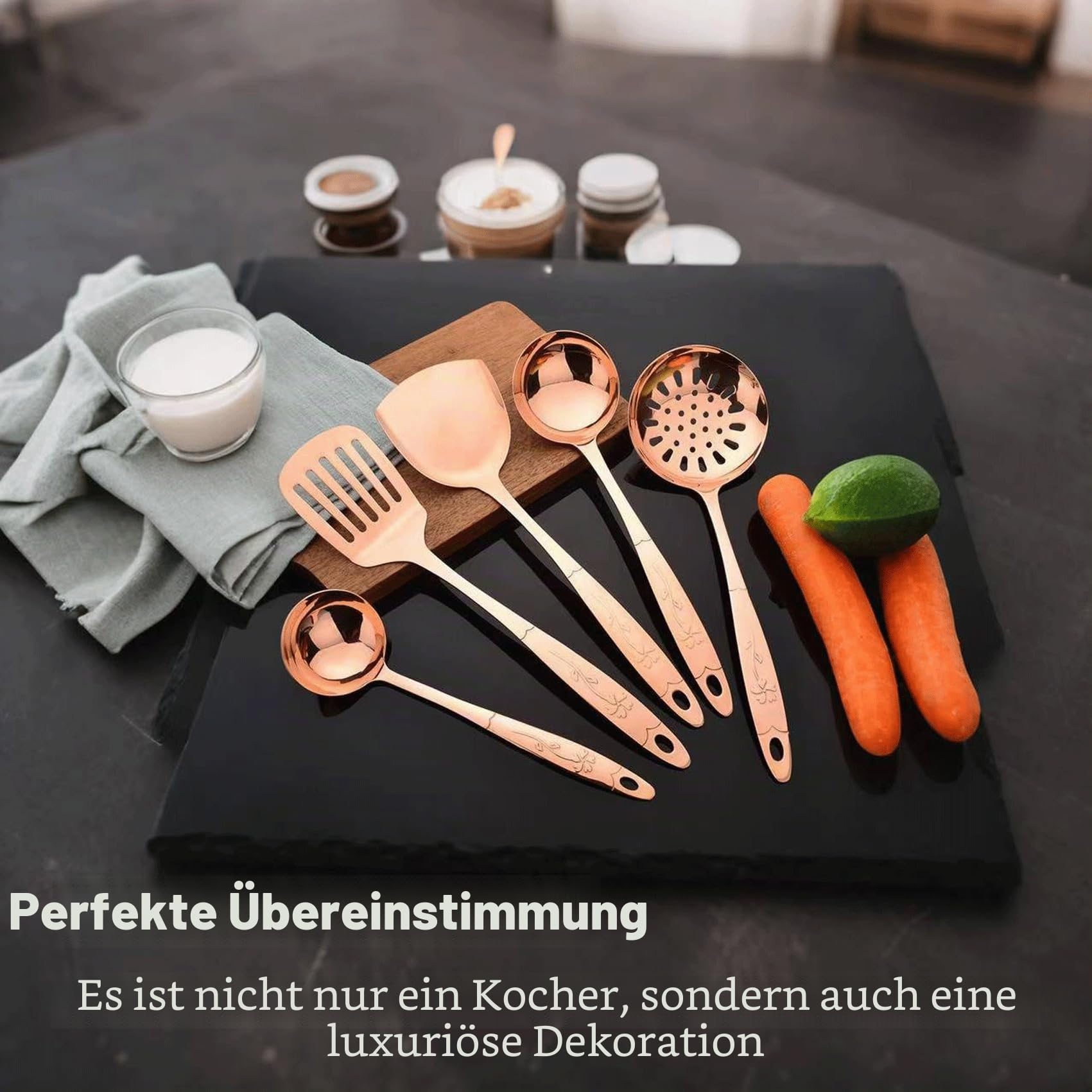 5-teiliges Küchenutensilien-Set aus reinem Kupfer, stilvolles Kupfer-Küchenzubehör, Kochgeschirr-Set für Zuhause oder Restaurant Kochen (5)