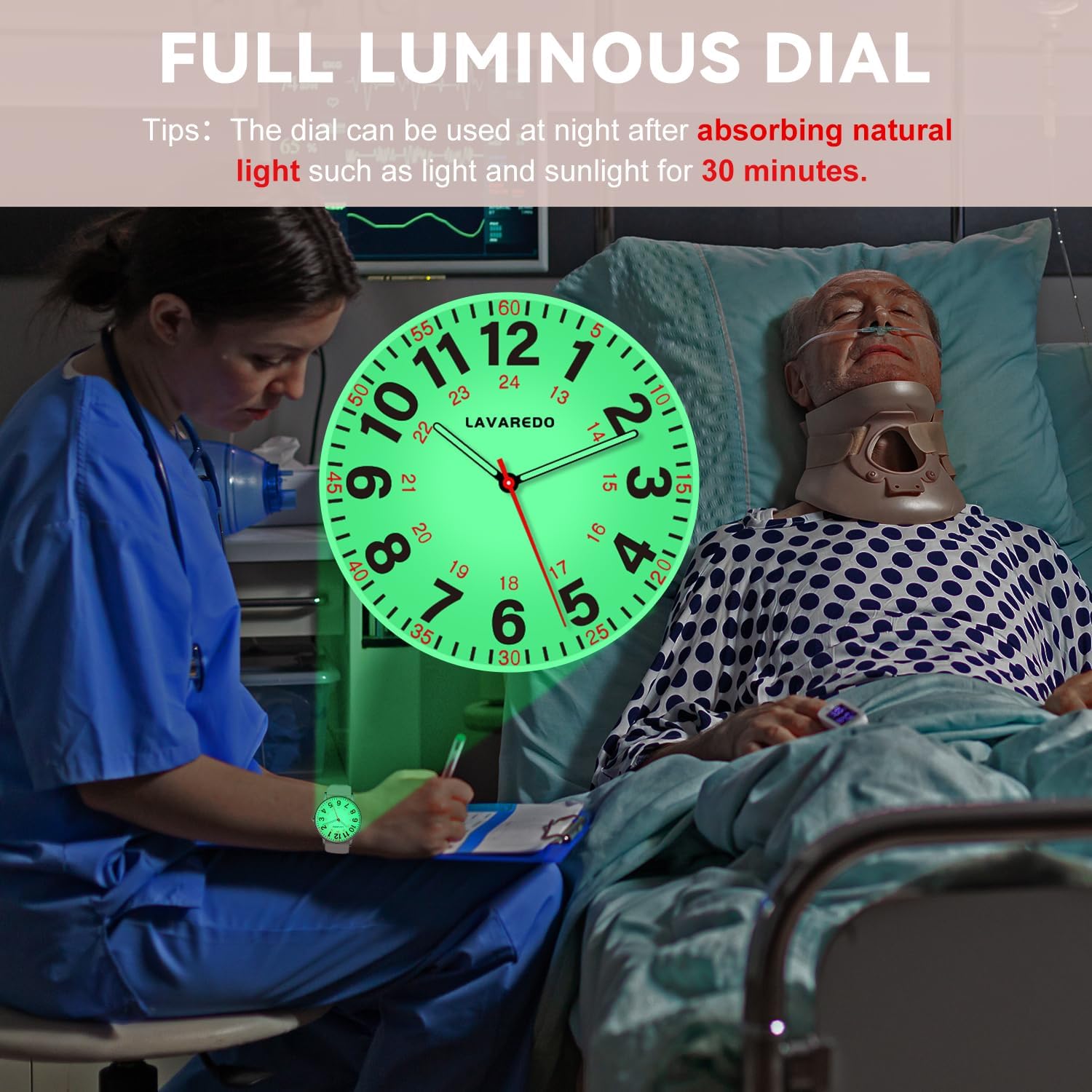 Nurse Watch for Nurses Doctors Women Men,Waterproof Analog Watches with Luminous Dial and Japanese Quartz Movement,Easy to Read Military Time Watch with Second Hand, 12/24 Hours,Silicone Band - Image 3