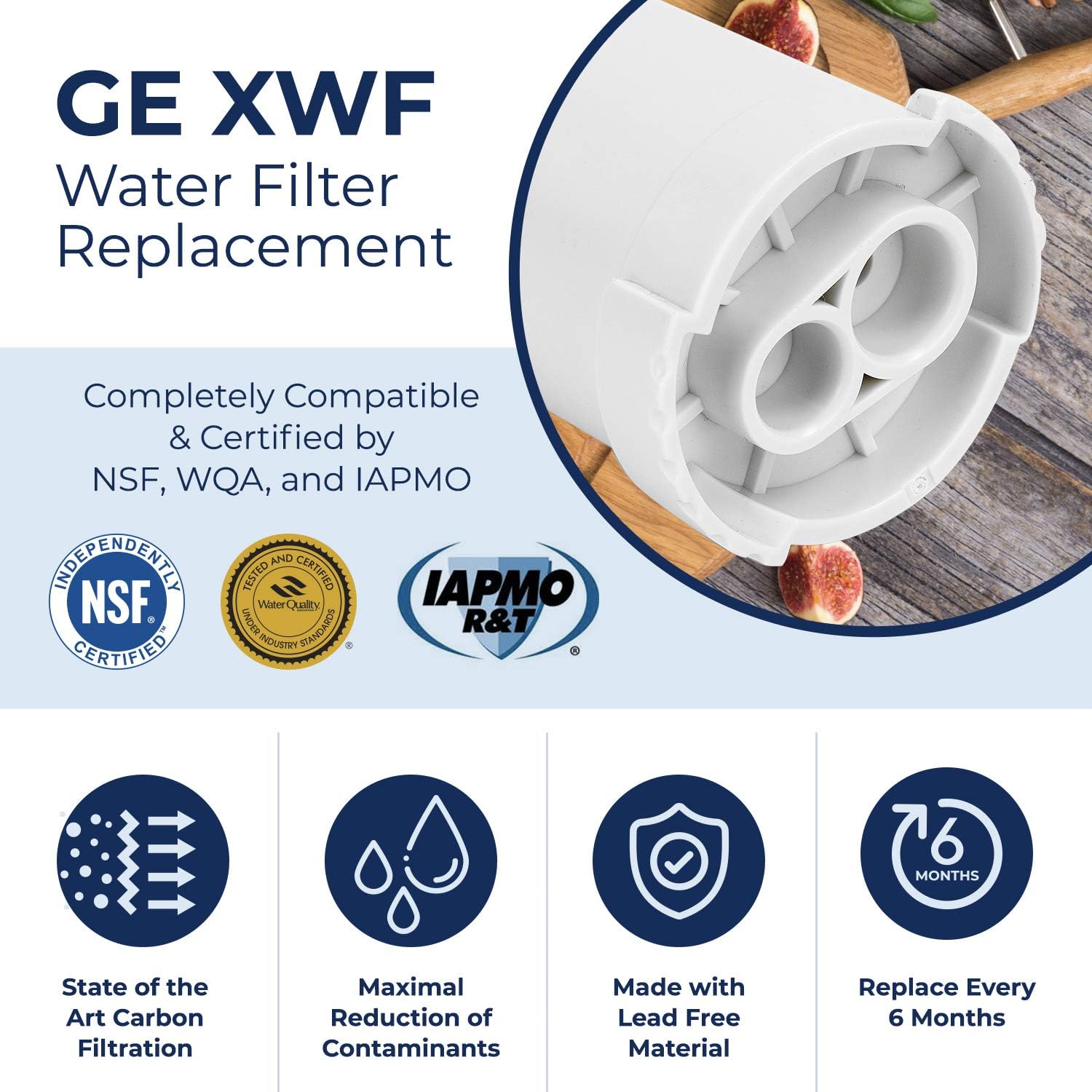 Pureline XWF Water Filter Replacement for GE XWF. NSF Certified. Utilizes Activated Coconut Carbon Block. (3 Pack): Kitchen & Dining