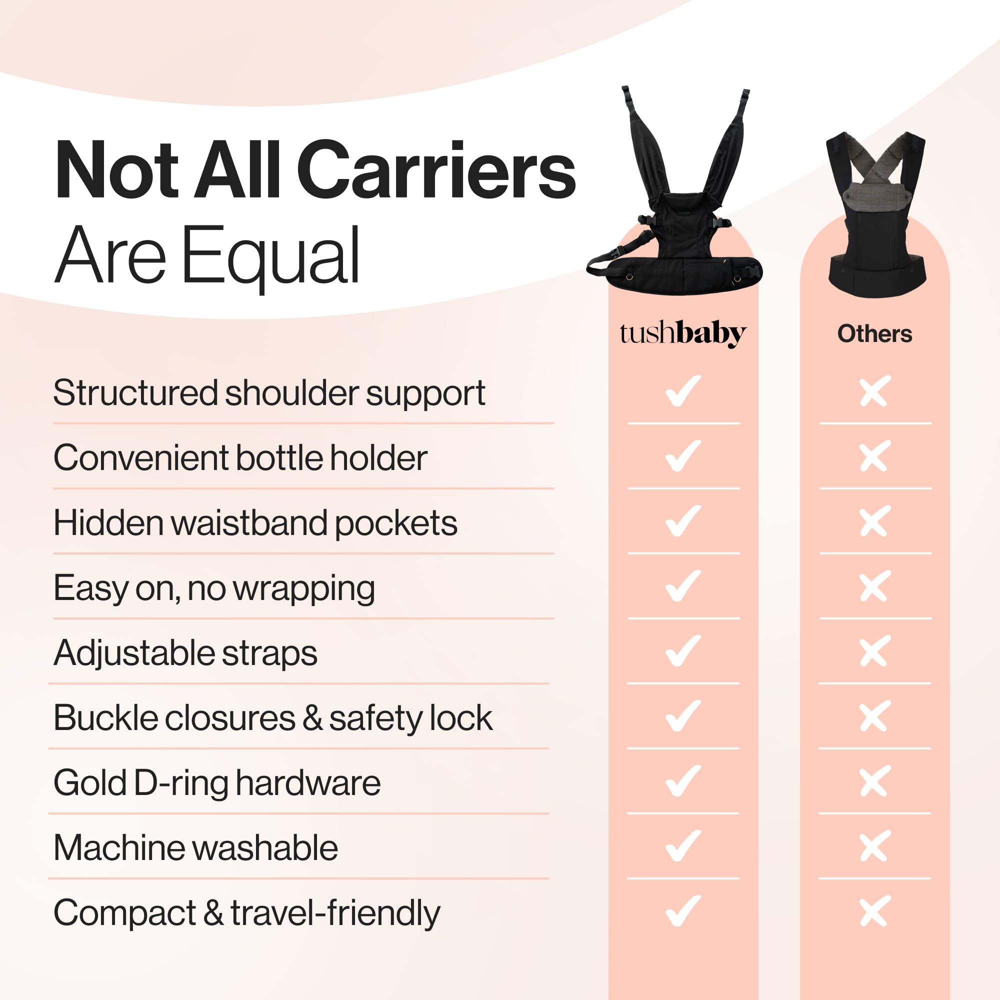Tushbaby Pearl Wrap Carrier – Envoltura ergonómica para recién nacidos de 8 a 20 libras – Portabebés manos libres con almacenamiento, soporte para biberones y accesorio de limpieza – Tela suave y