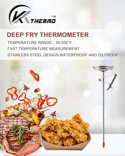 Miniatura 3 de KT THERMO Termómetro de caramelofritura con lectura instantánea, termómetro de aceite (paquete de 2), termómetro de cocina de carne de acero