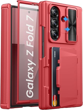 for Samsung Galaxy Z Fold 7 Case with Card Holder, Red