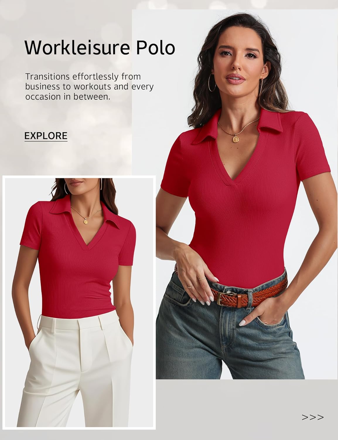 Womens Short Sleeve Business Casual Tops Summer V Neck Polo Work Shirts 2025 Fitted Basic Collared Shirt - Image 2