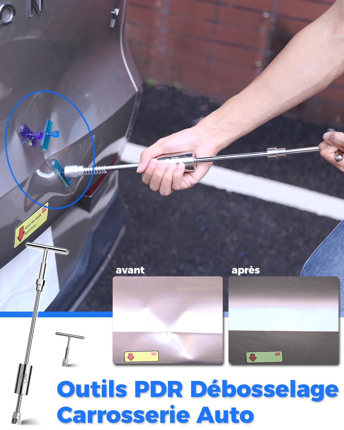 GROOMY Kit De Réparation Pour Dents De Carrosserie - Outils PDR Sans Peinture Pour Retirer Les Bosses Sur Voiture Et Métaux