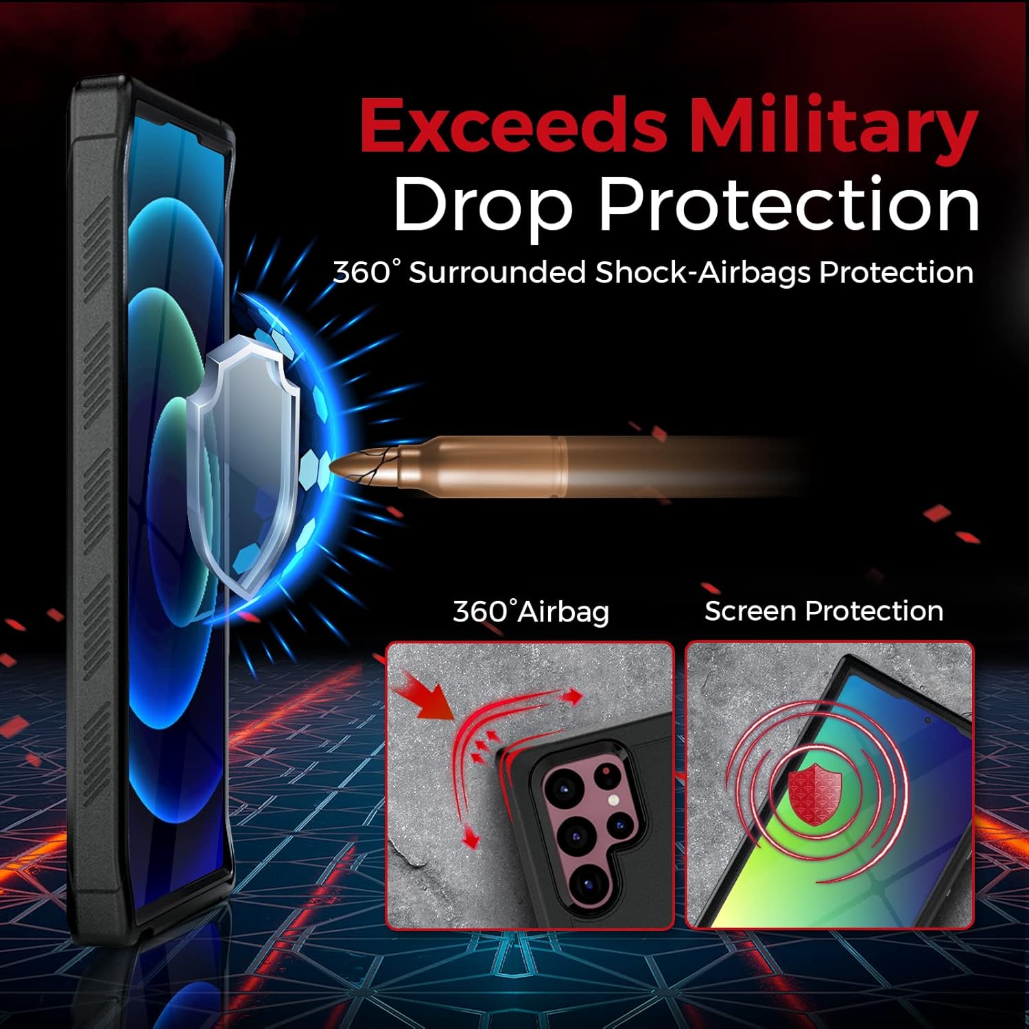 MOTIVE Designed for Samsung Galaxy S22 Ultra Case with Belt Clip | Military Grade Quad-Layer Rugged Phone Case, s22 Ultra Holster case Black | Bunker Series - Image 4