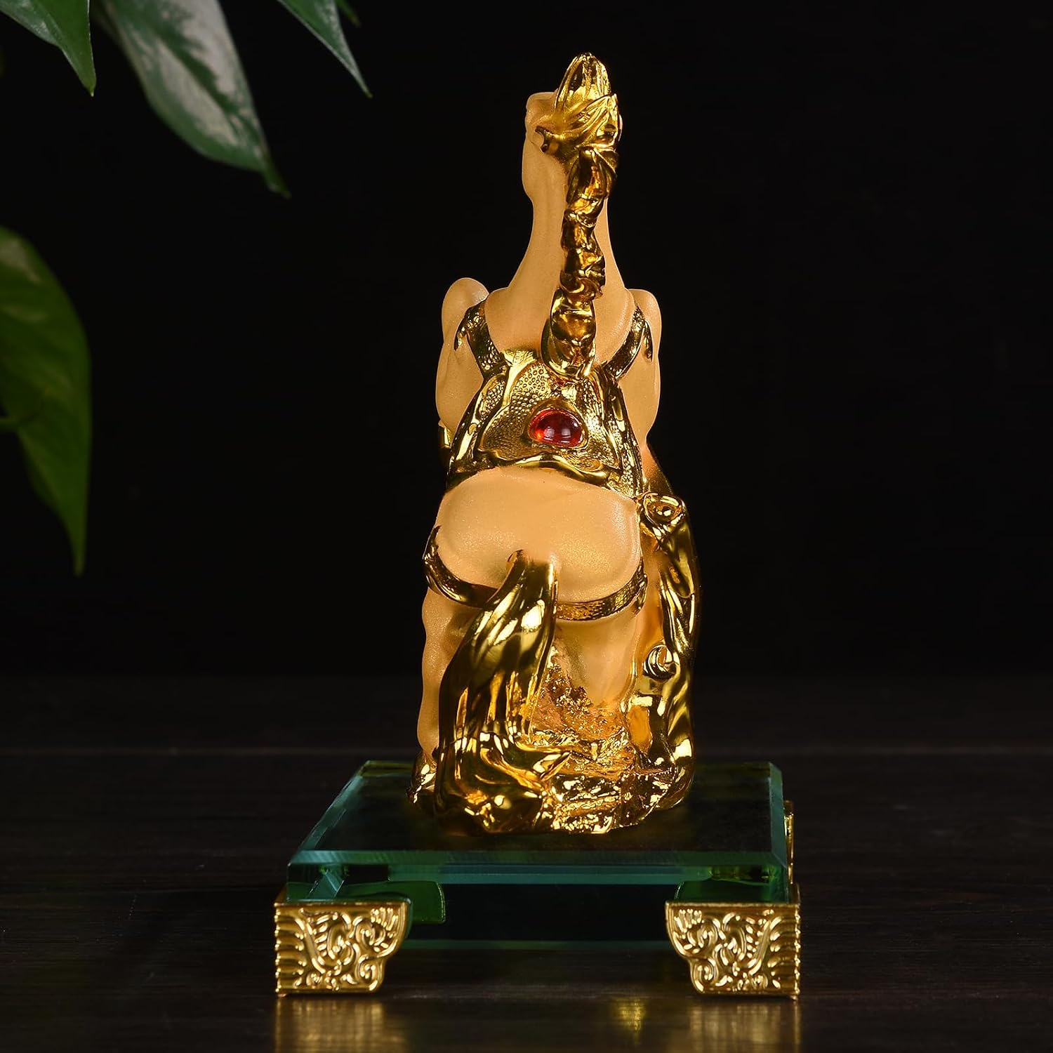 BRABUD Resin Jumping Horse Statue with Glass Base Attract Success Creative Home Desk Living Room Office Decoration Collectible Gift 5.9''(H) TQGJBS679 image 3