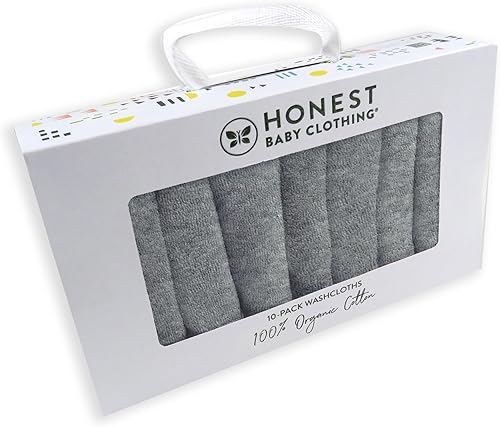 HonestBaby 10-Pack Terry Wash Cloths in Gift Box 100% Organic Cotton for Infant Baby Boys, Girls, 10-Pack Grey Heather, One Size