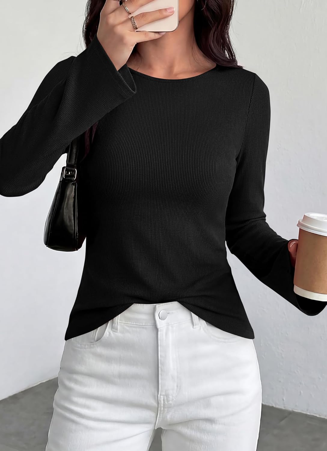 BTFBM Long Sleeve Shirts for Women 2026 Spring Y2K Clothes Casual Boat Neck Bell Sleeve Fitted Fall Going Out Tops - Image 4