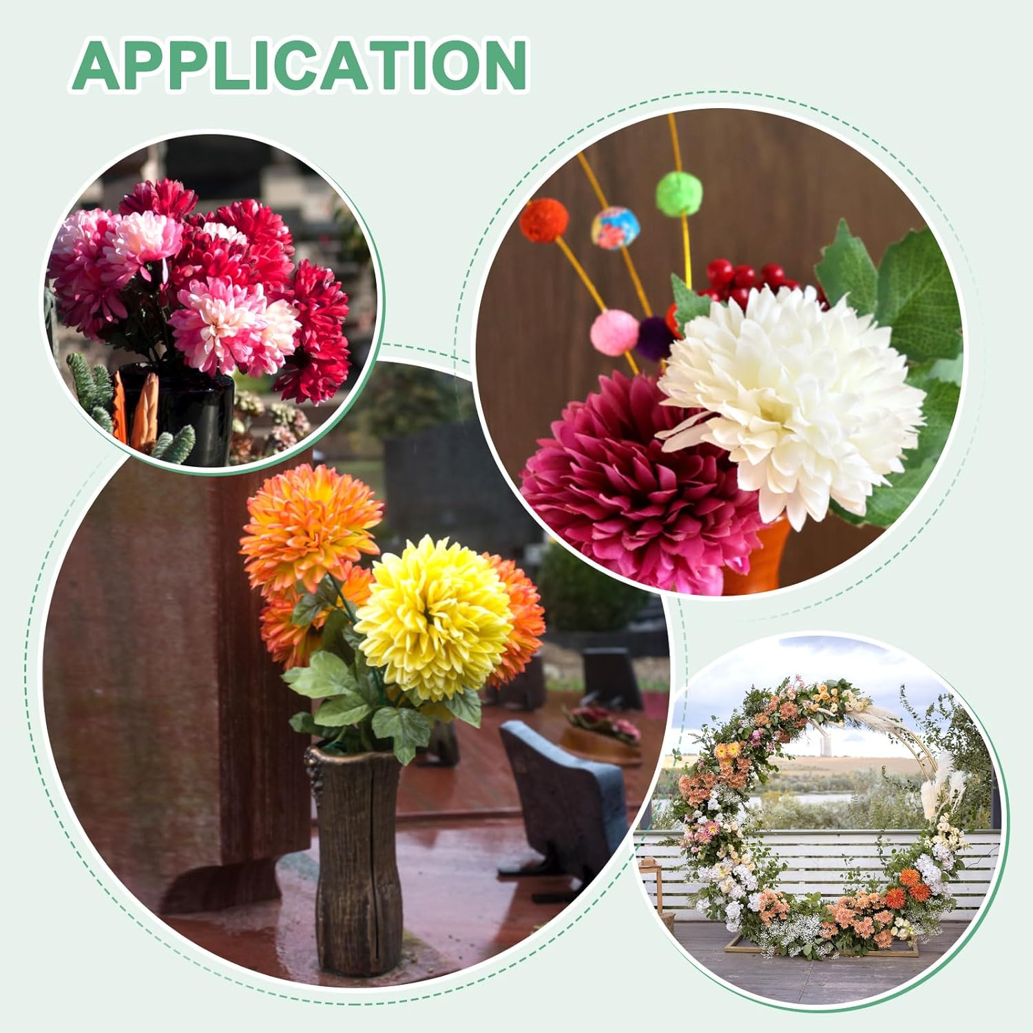 30-Pack Artificial Chrysanthemum Ball Flowers,11 Inch Faux Chrysanthemum Silk Bouquets Real Touch Faux Flowers for Home/Wedding/Christmas/Party[Bright Red] - Image 5