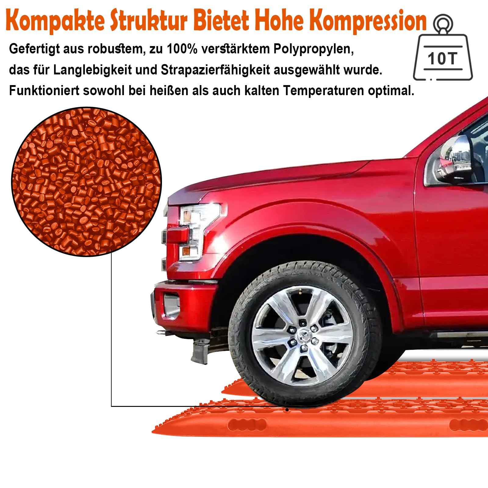 YRHome 2 Stück Sandbleche Anfahrhilfe Wohnmobil Recovery Board Offroad Traktionshilfe Traktionsmatte Traktionsband Schwarz Schlamm Sand Schnee Reifenleiter für Geländewagen LKW PKW 10T Orange
