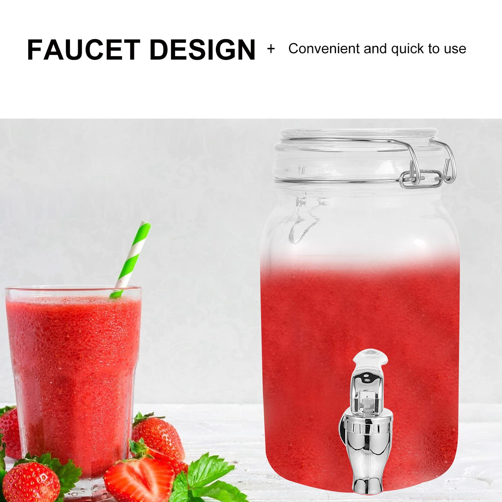 Housoutil 1L Glass Beverage Dispenser with Spigot, Wide Mouth Lemonade Dispenser Easy Filling, Juice Dispenser Drink Dispensers for Parties