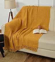 TIB Cotton Throw Blanket,125x150 cm, Throws for Sofa and Couch 3 Seater 120 TC with Fringes, (Mustard)| TC - 120