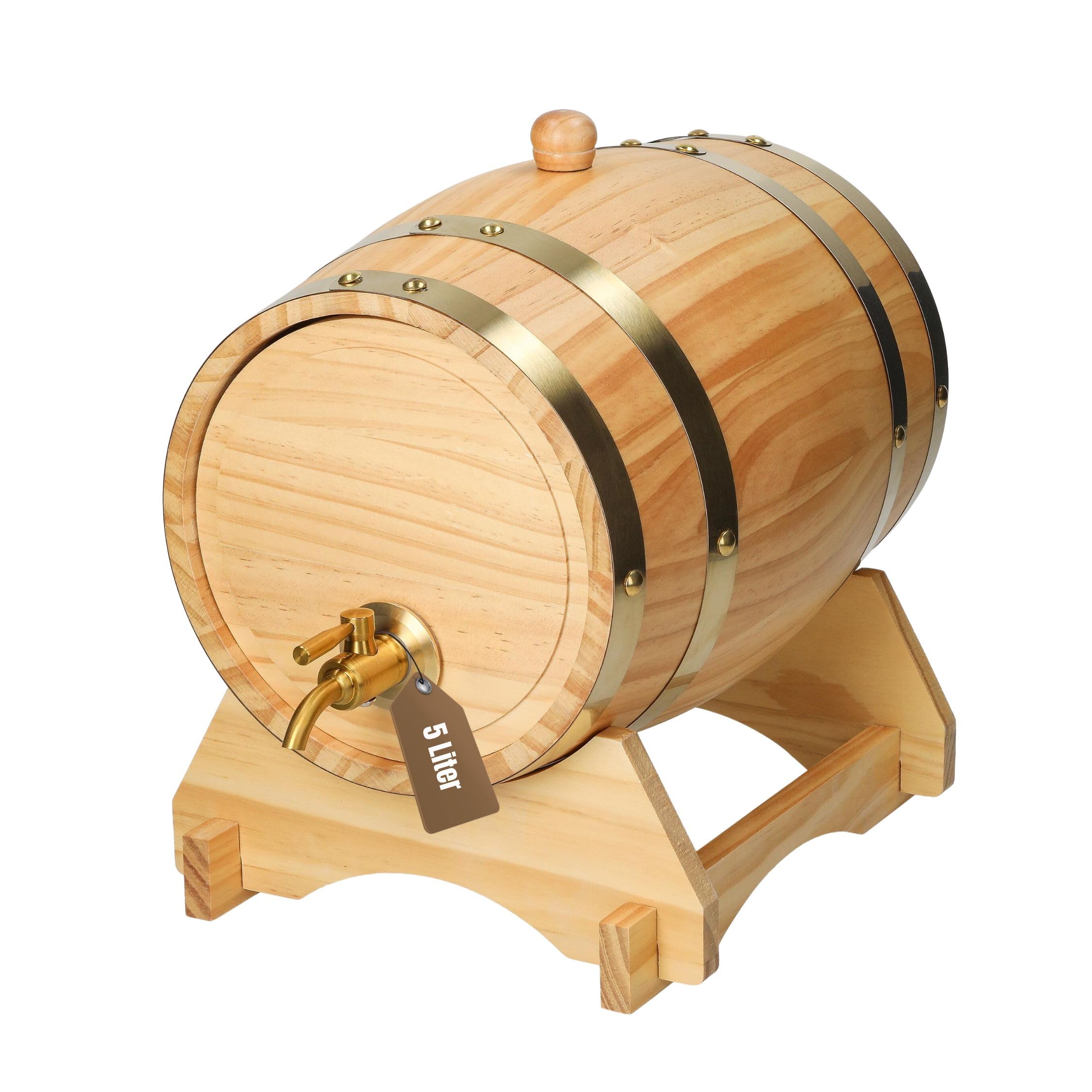 Holzfass 'Timber' 5 l - kleines Weinfass mit Zapfhahn, Beutel und Bock - dekoratives Fass für Whisky, Wein und Schnaps - Geschenkidee
