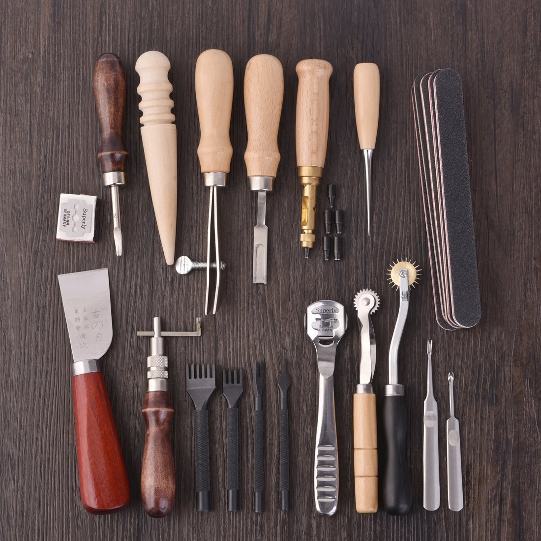 Lot de 18 Cuir Carft Punch outils kit couture Carving travail Couture Selle rainure