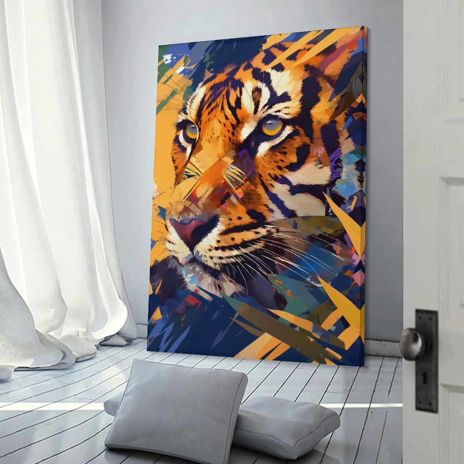 Junmoney Abstract Tiger Portrait Wall Art Print, 20x30inch(50x75cm), for Entryway, Lounge Links Or Small Walls, Decorative Wall Art for Narrow Spaces