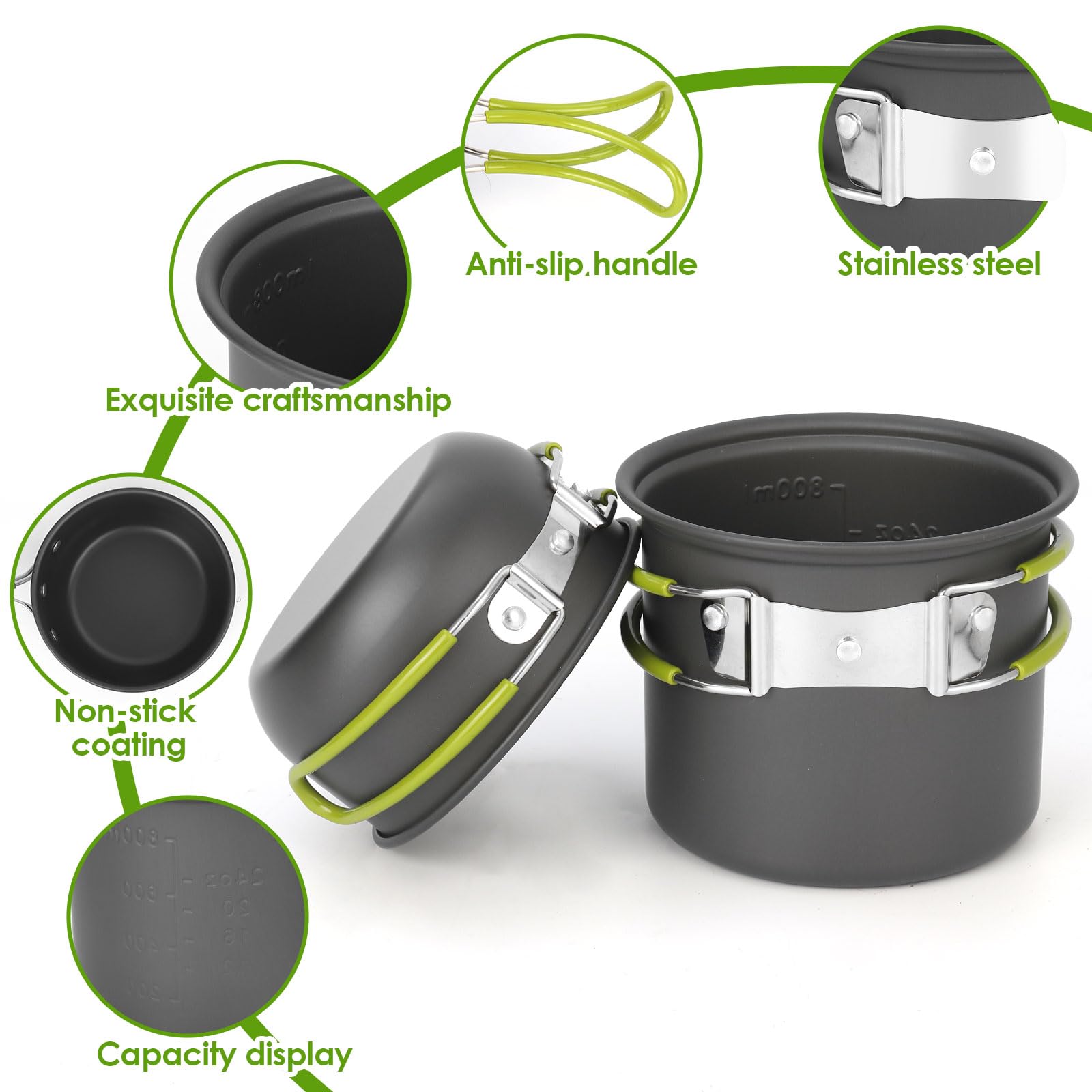 Dreamhigh® Leggero Set Pentole Campeggio, Set da 14 Pezzi Pentole Campeggio, Kit Campeggio Multiuso Con Fornello Pieghevole, Fornelletto Da Campeggio per Picnic All'aperto ed Escursioni