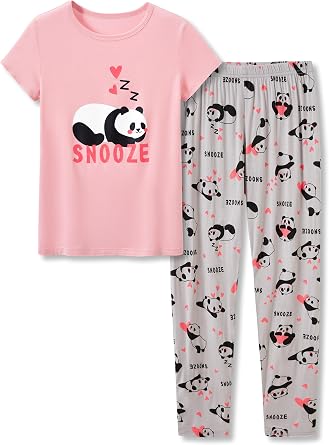 Tebbis Girls Modal Summer Pajama Set Cute Printed Short Sleeves Sizes 6-18