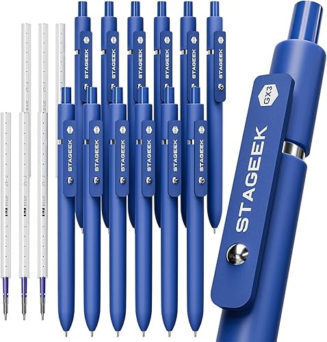 Bolígrafos de gel azules GX3, 12 bolígrafos de tinta azul de secado rápido con 3 recambios adicionales, bolígrafos retráctiles de punta fina para