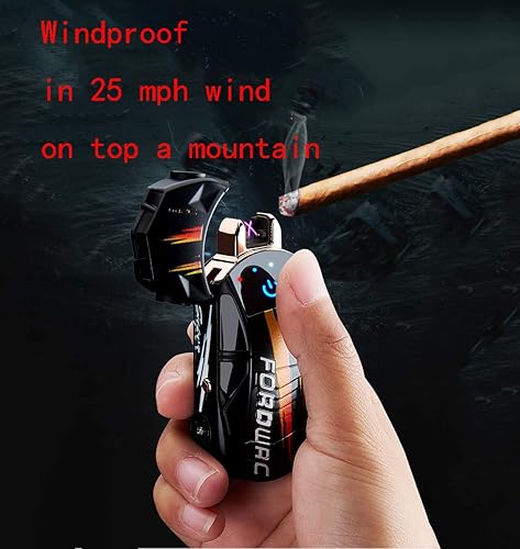 Miniatura 2 de Encendedor de plasma de doble arco a prueba de viento, indicador de batería de arranque táctil con luz LED, recargable por USB, forma de automóvil,