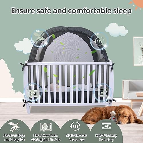 Miniatura 5 de South to East Red de seguridad para cuna de bebé, tienda de campaña desplegable para evitar que el bebé salga, cubierta de malla transpirable y